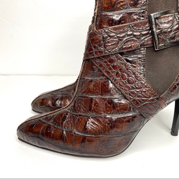 Donald J. Pliner Ankle Stiletto Booties Croc Skin - Picture 3 of 16